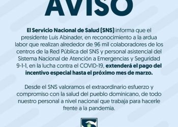 Gobierno dominicano extenderá pago de incentivo especial hasta el mes de marzo