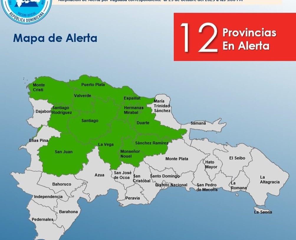 COE anuncia 12 provincia en alerta verde