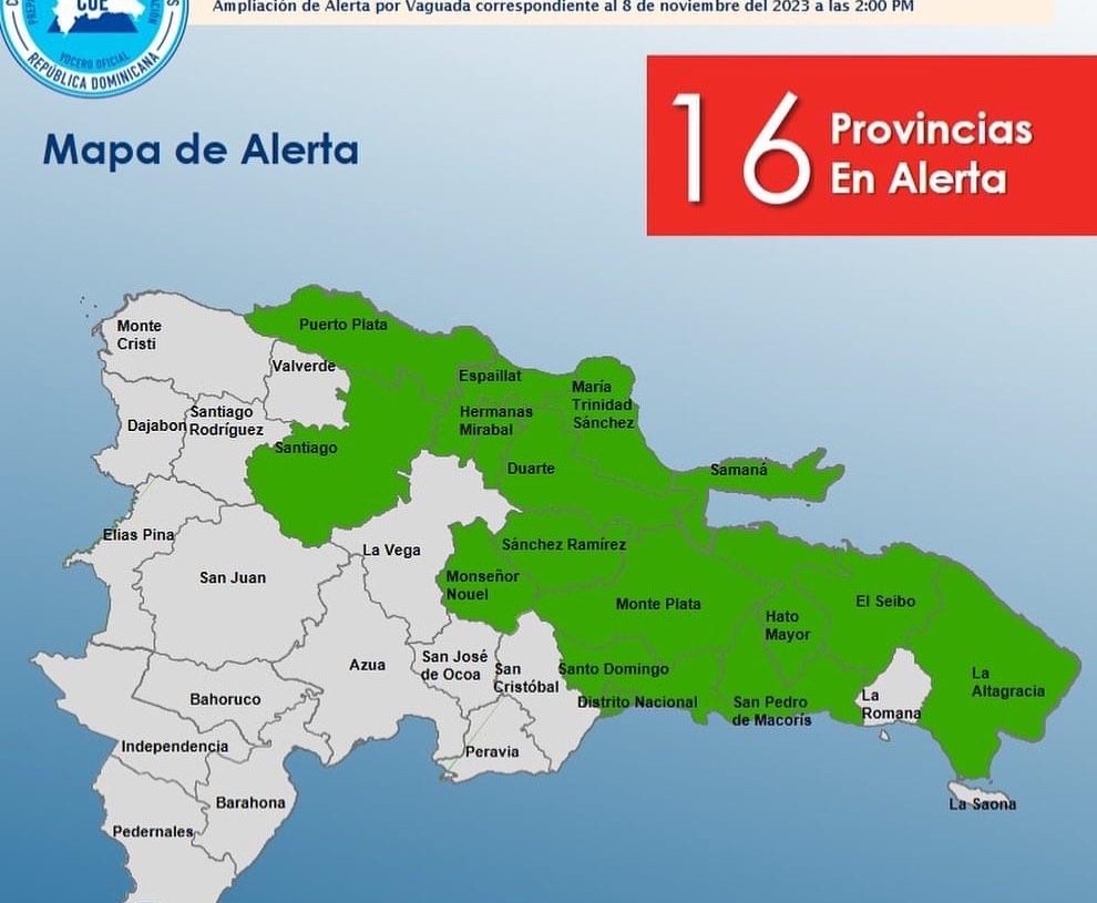 COE informa 16 provincias en alerta verde